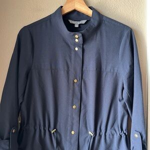 SHARAGANO Navy Blue Tab Sleeve Utility Jacket Dress